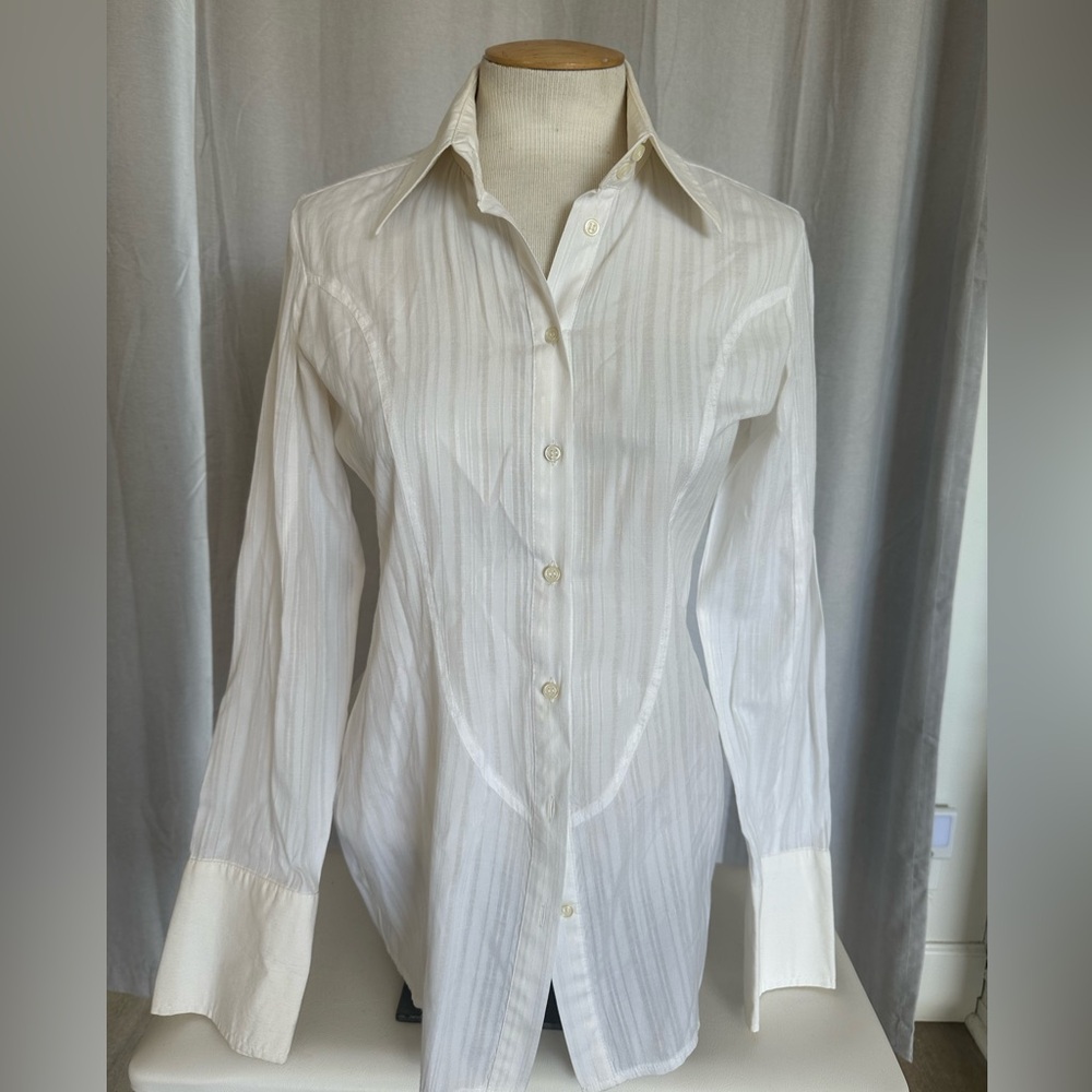 Motivi Off White Satin Pinstripe Button-Up Shirt